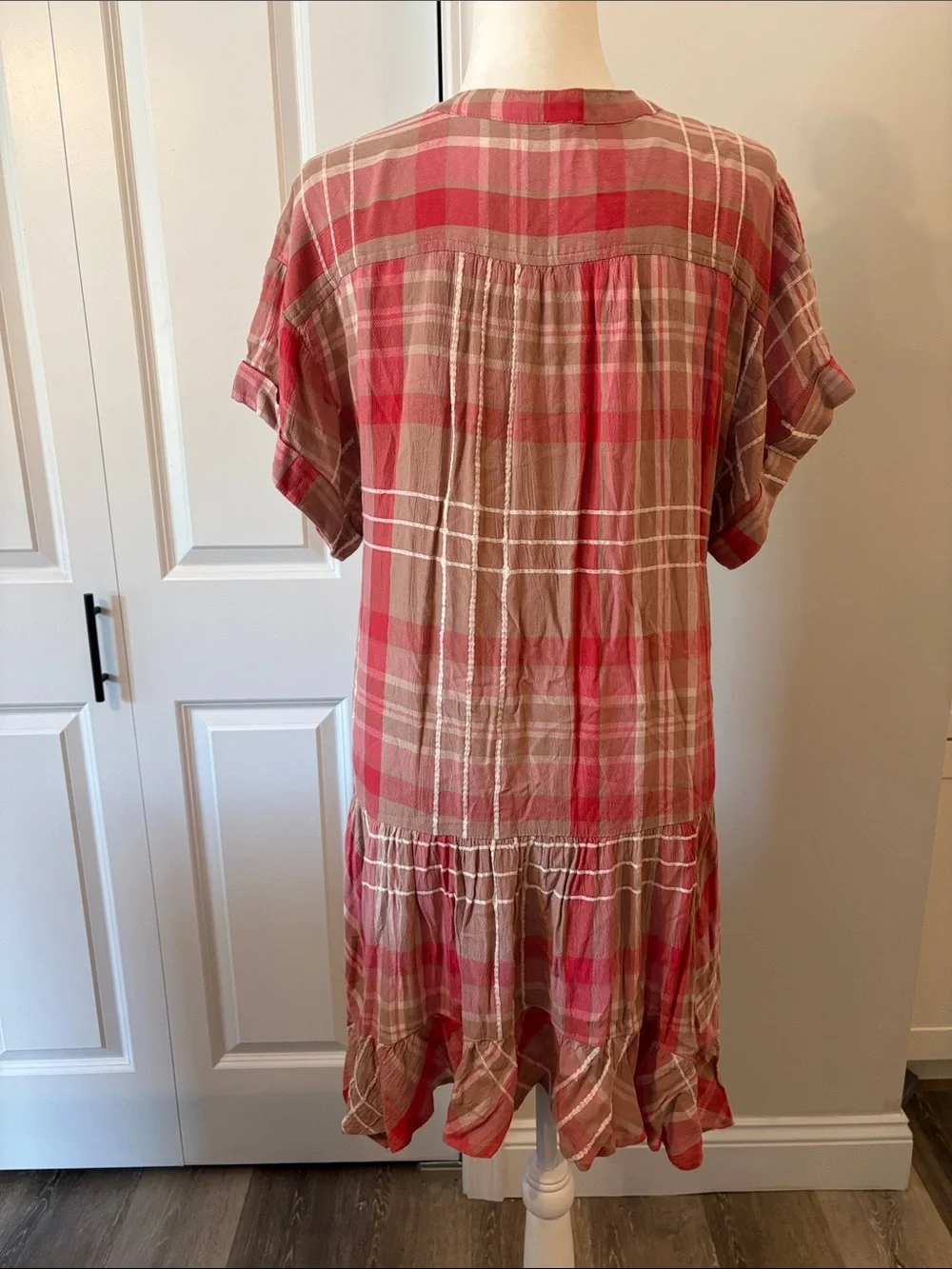 NWT Free People Plaid Split V-Neck MiniDress Ballet Combo w/Pockets Billowy